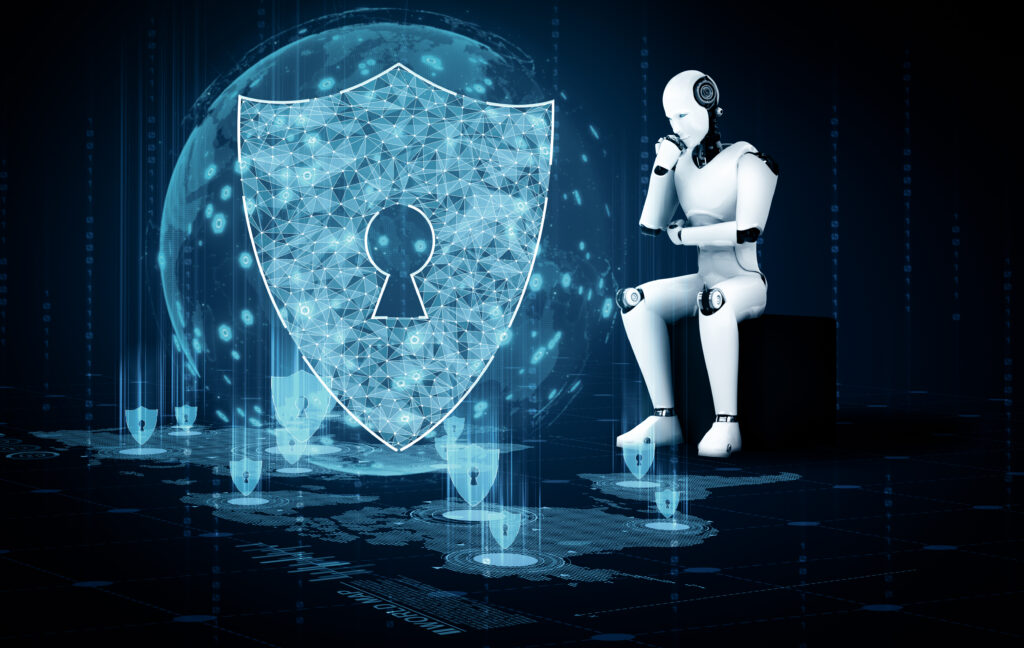 AI robot using cybersecurity to protect information privacy from agentic AI attacks