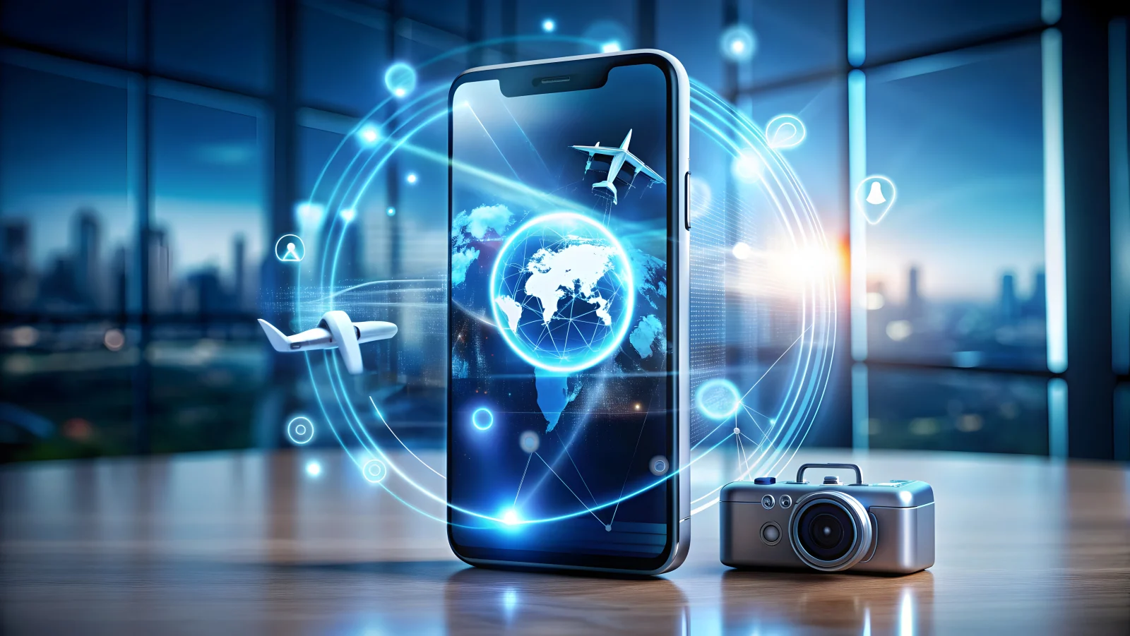 3d mobile phone icon with holographic cyber security icons rotating tech environment glowing hol
