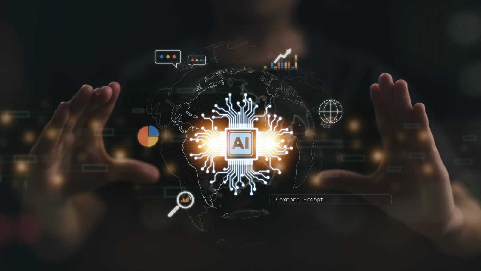Futuristic technology transformation chatbot chat with ai artificial intelligence women use technology smart ai artificial intelligence by entering command prompts generate somethi