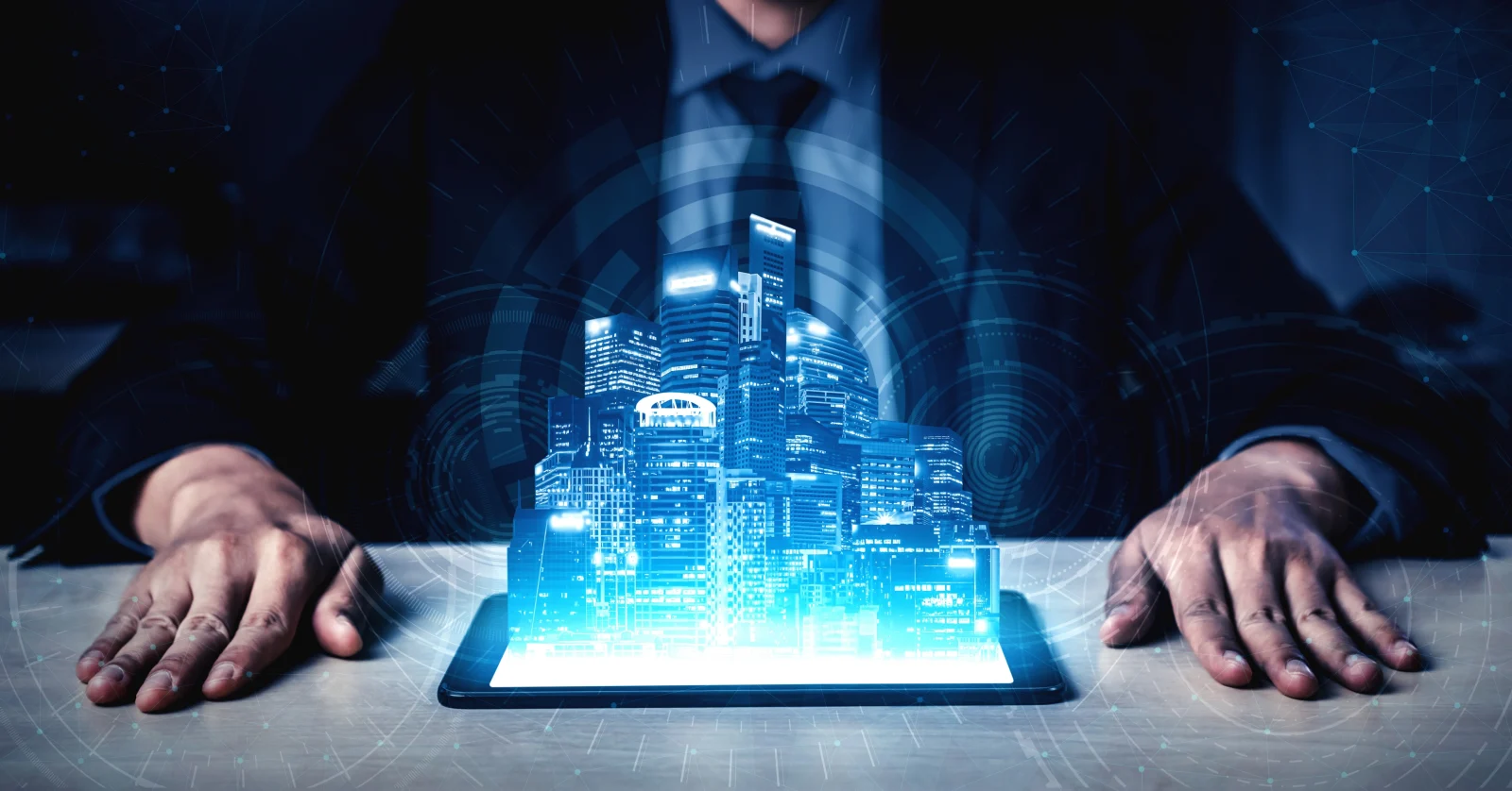Businessman holograms big data technology