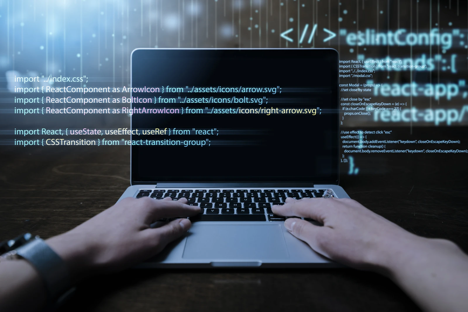 Programming background with person working with codes computer