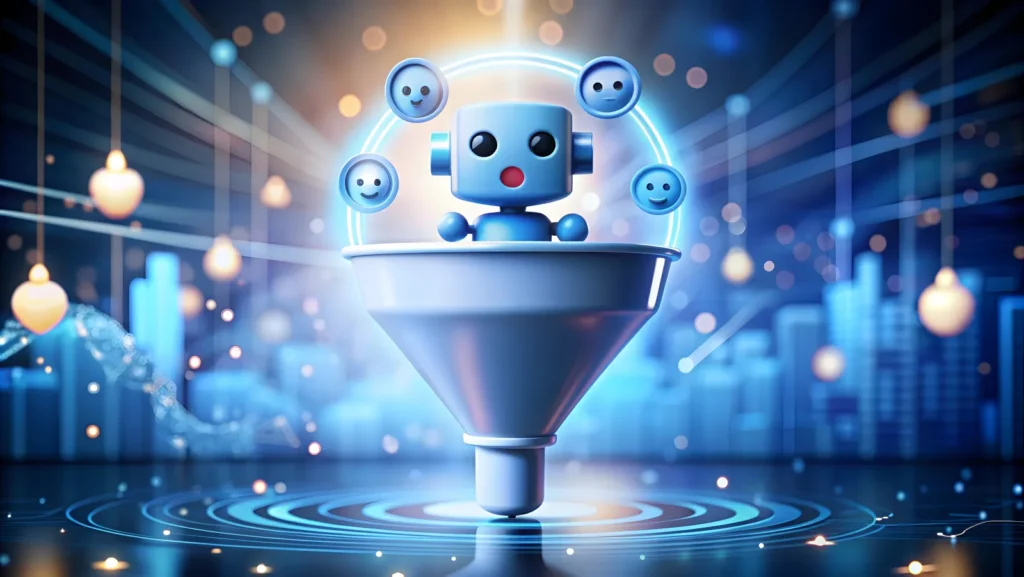 Photo realistic as ai chatbot sales funnel concept as ai chatbot icon paired with sales fun