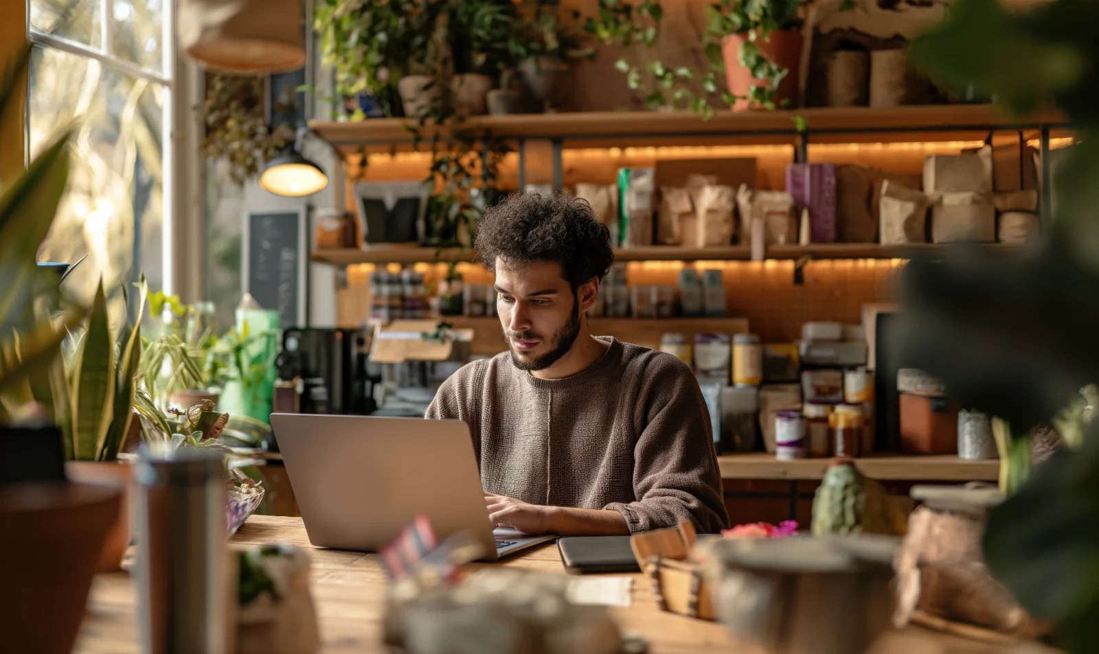 Medium shot man living as digital nomad
