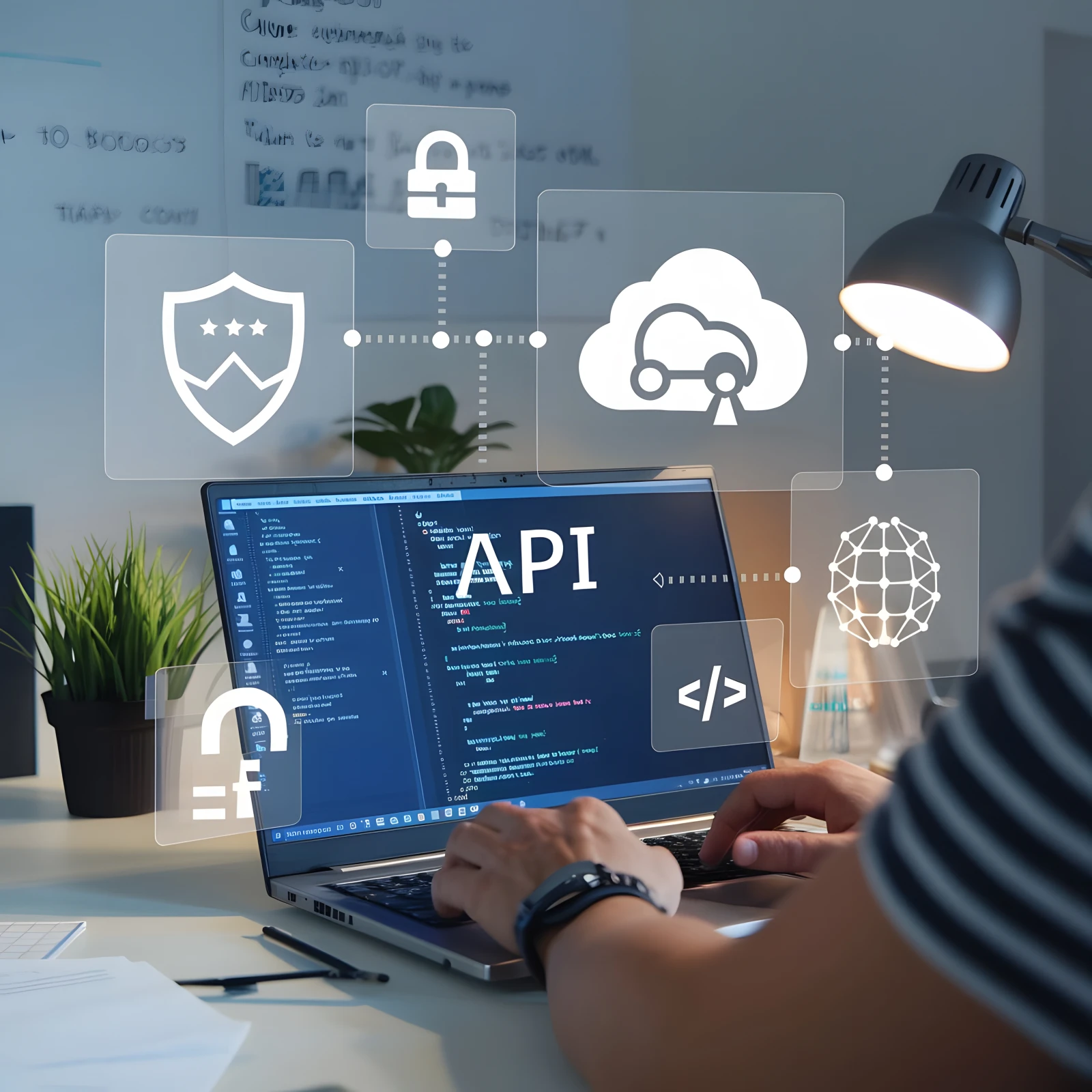 Api application programming interface concept programmer types laptop