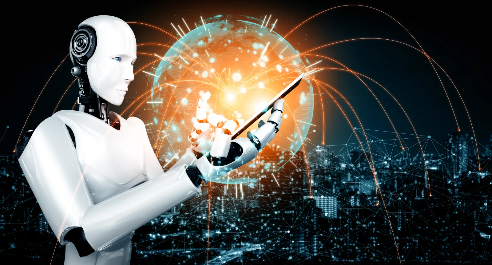 Xai robot humanoid use mobile phone tablet global network connection