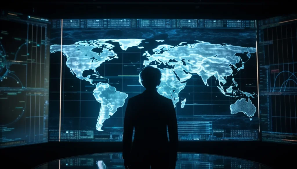 Businessman holding world map connecting global communication network generated by ai