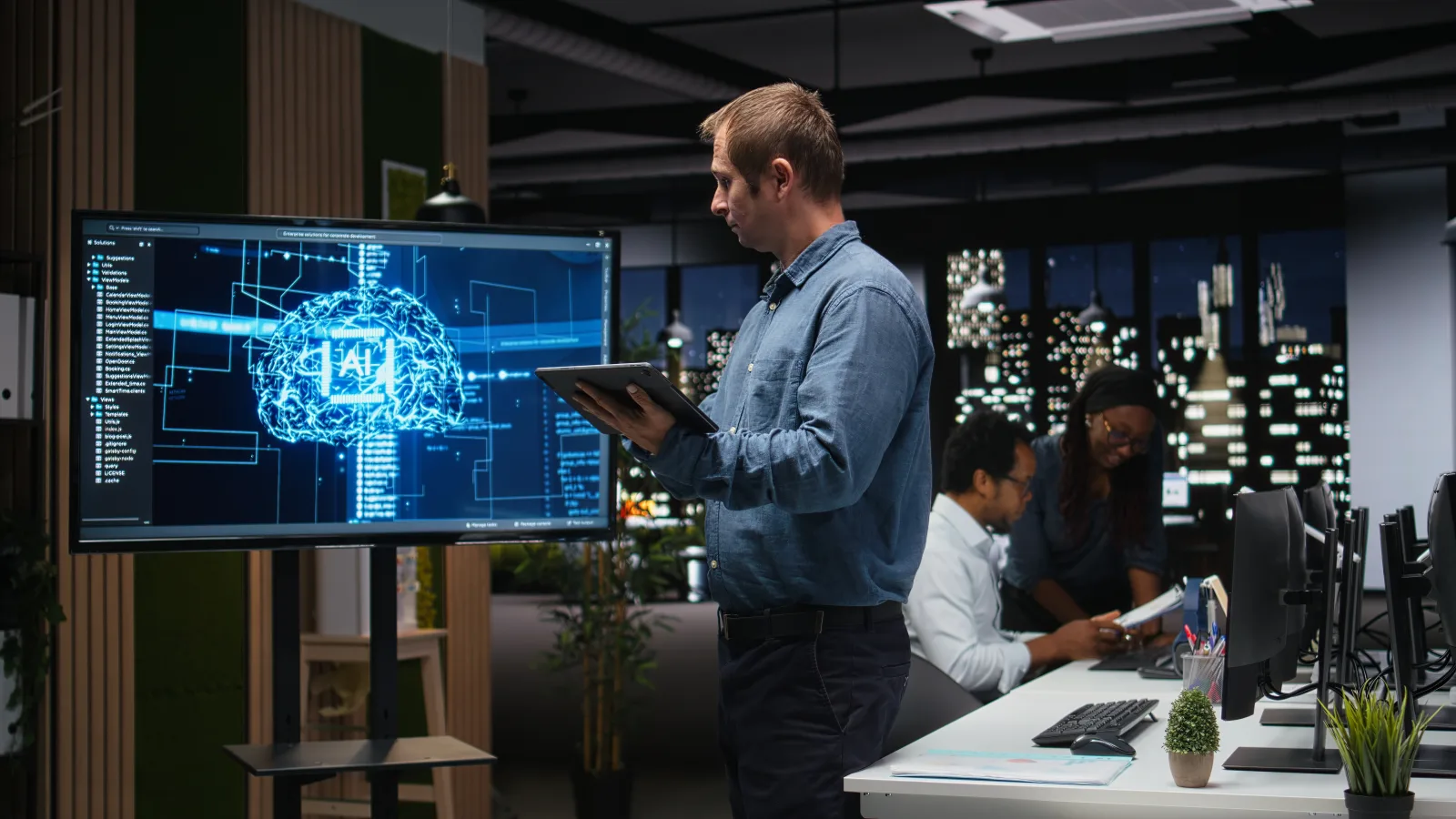 Manager office using screen analyze machine learning algorithms built by workers startup team