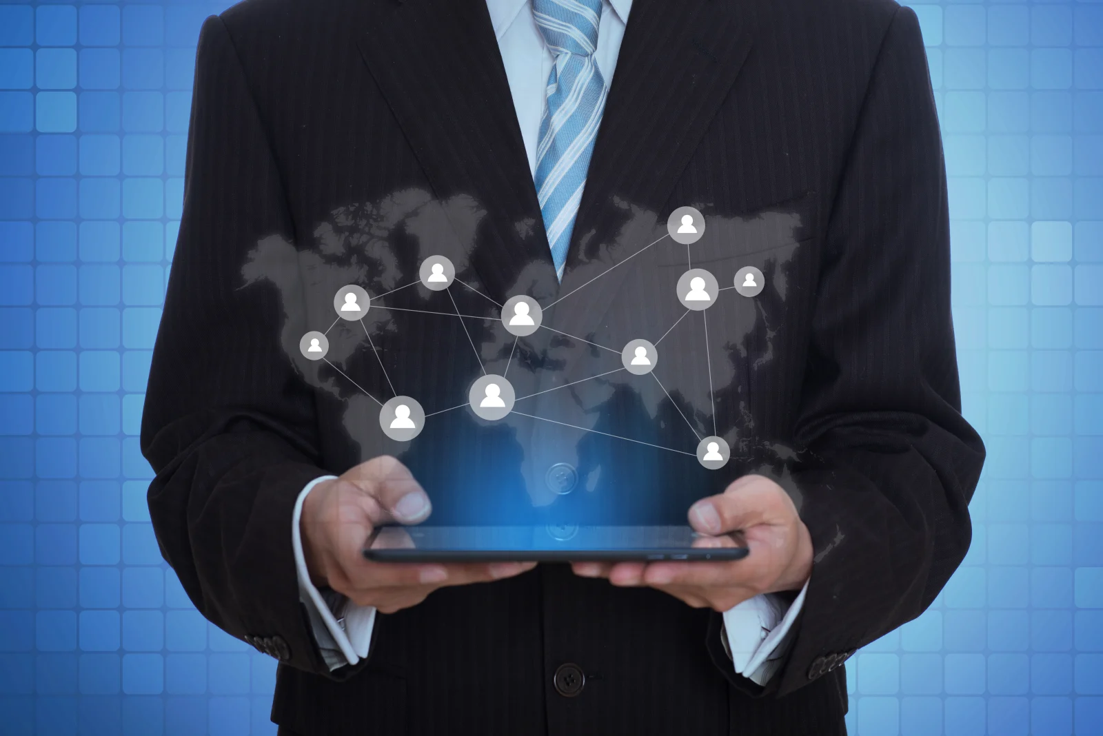Businessman holding tablet with virtual application