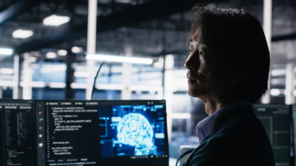 Data center software developer using computer monitor neural network ai llm