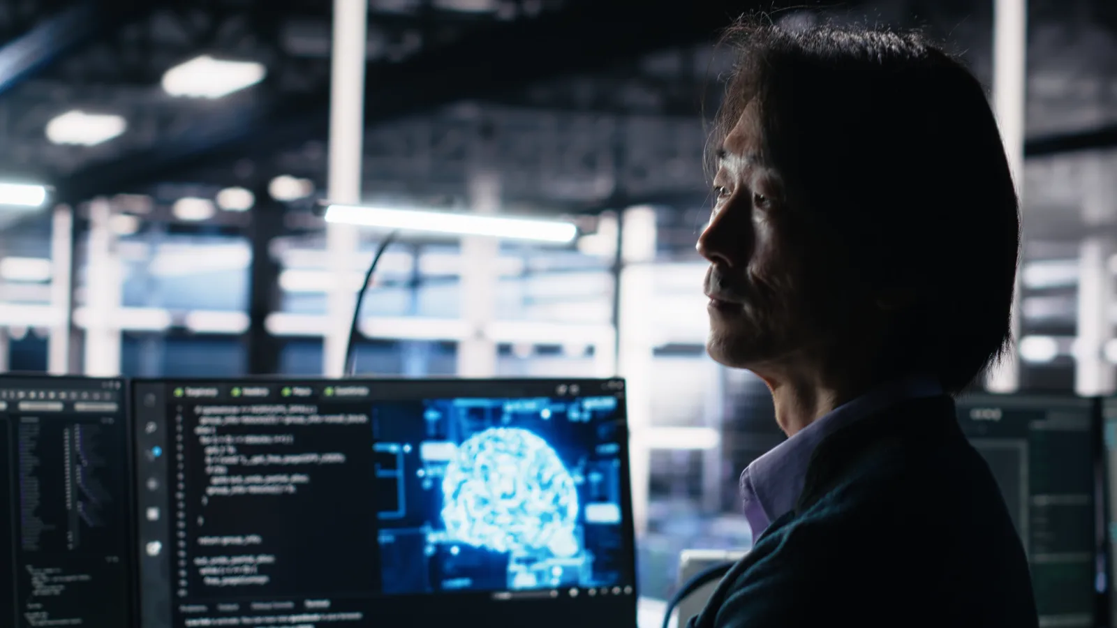 Data center software developer using computer monitor neural network ai llm